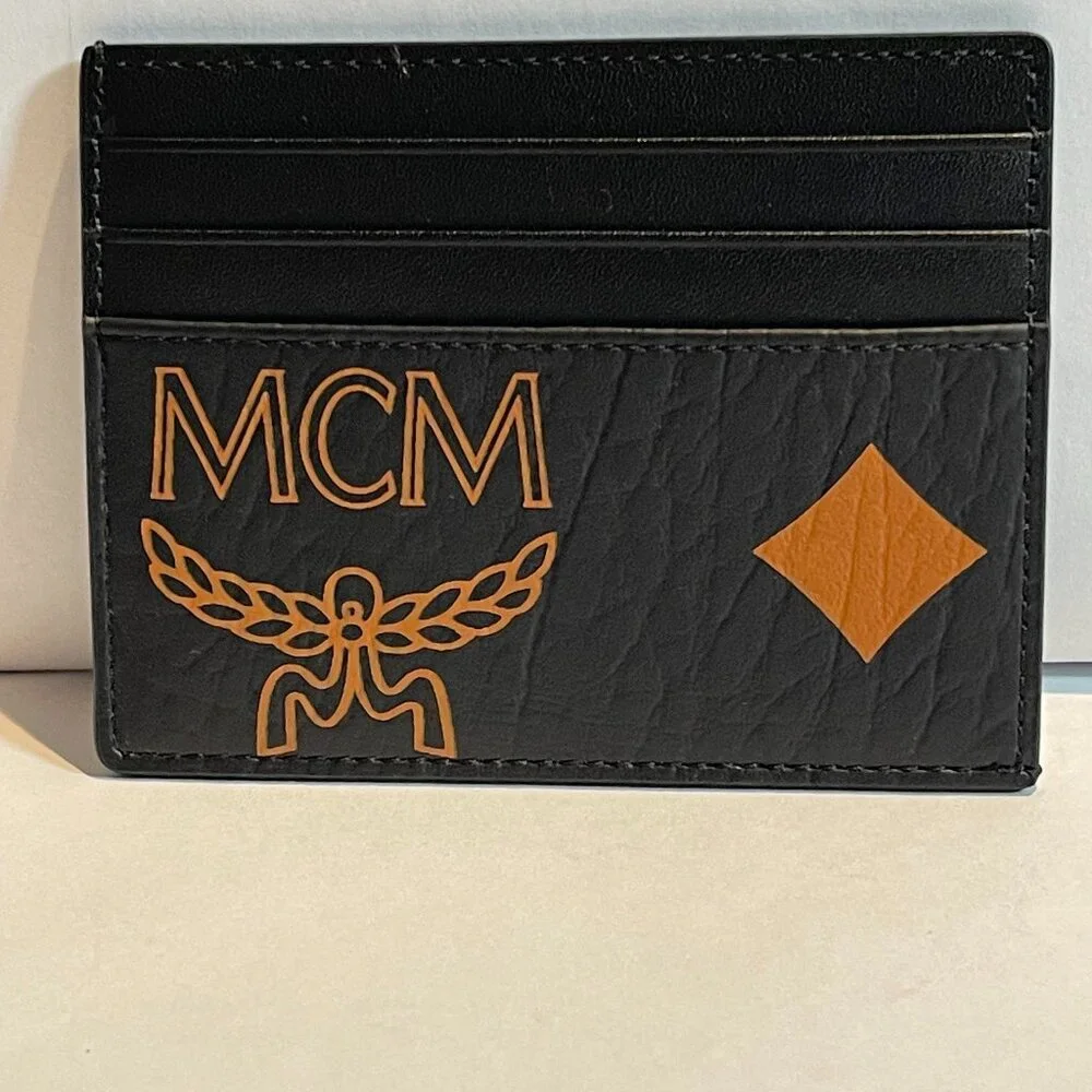 MCM Aren Maxi Monogram Visetos Card Case in Black & Orange - NWOT